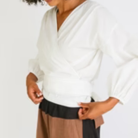 Paige Wrap Top, White Poplin - Picture 2 of 6
